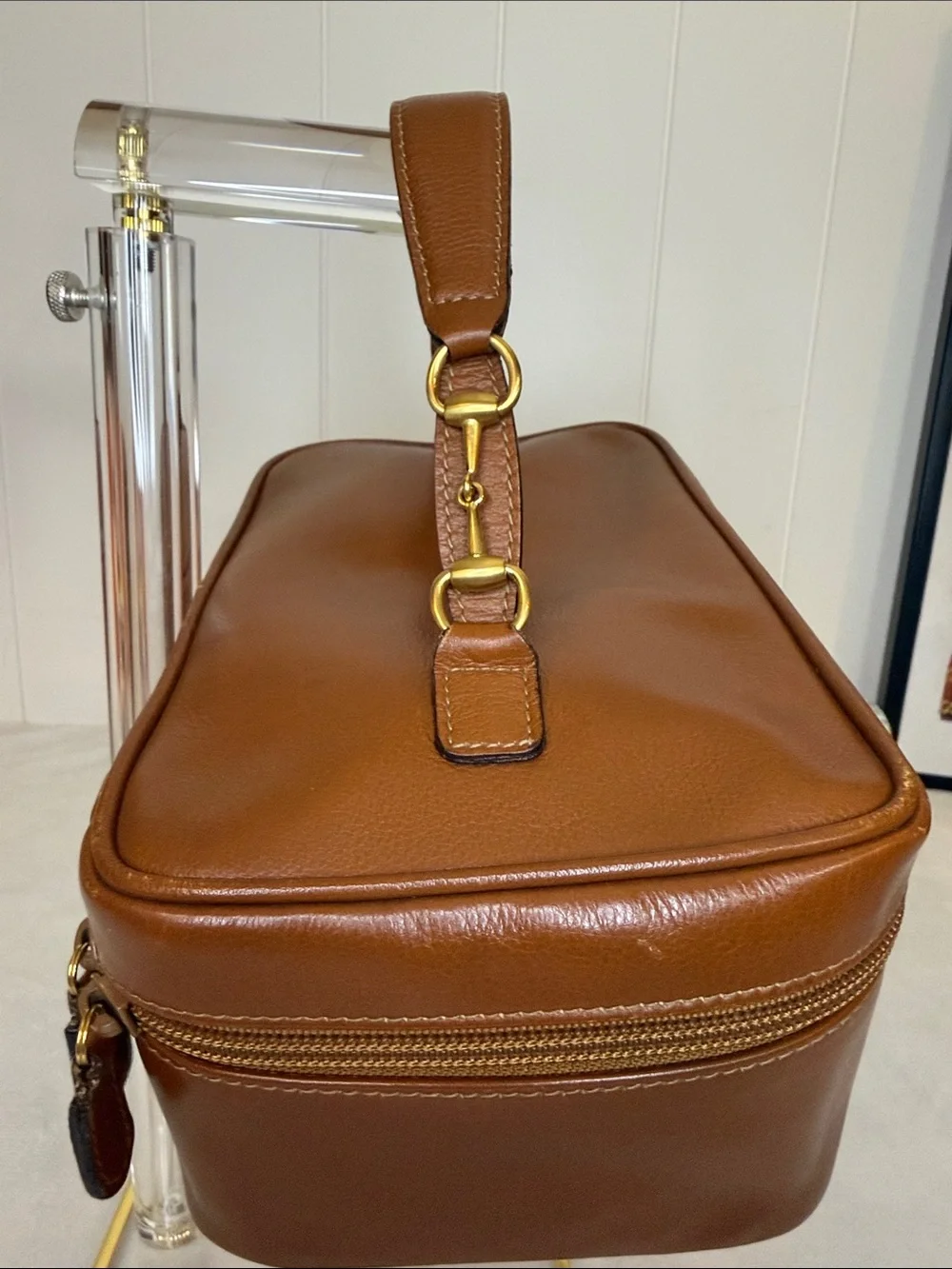 Vintage Gucci Horsebit Leather Train Case Vanity Cosmetic Bag Brown Italy - Picture 3 of 12